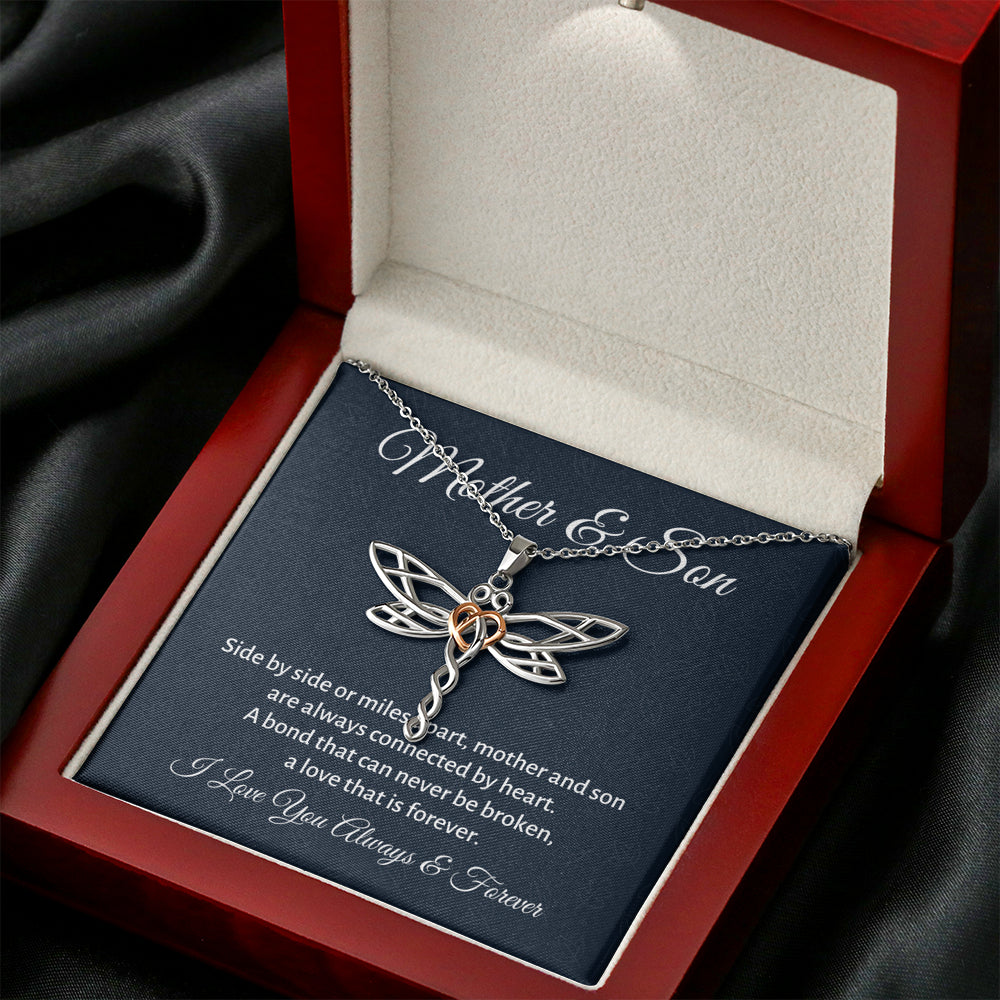 Mother & Son Dragonfly Necklace Gift, Mom Birthday Gift or Christmas Present from Son, To Parents Appreciation Gift