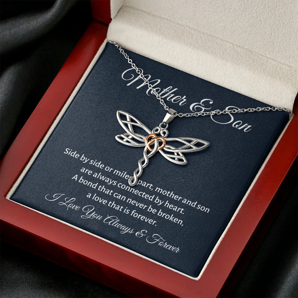 Mother & Son Dragonfly Necklace Gift, Mom Birthday Gift or Christmas Present from Son, To Parents Appreciation Gift