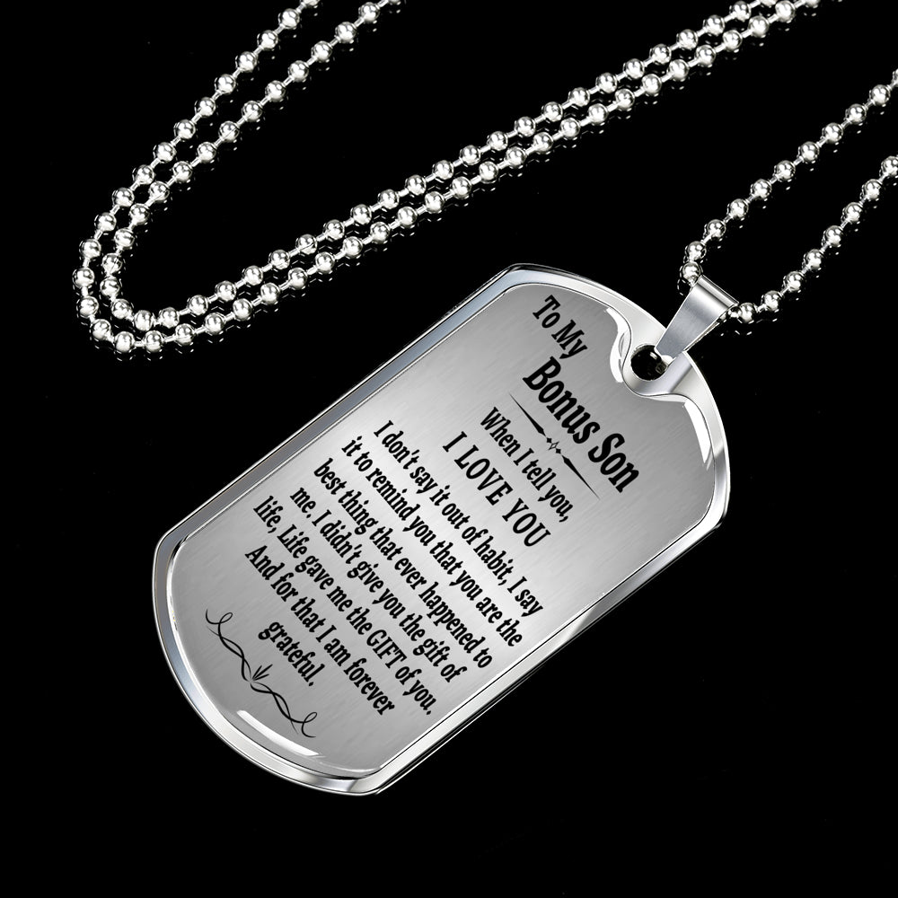 To My Bonus Son Military Chain Necklace, Stepson Gift, Bonus Son Birthday Gift, Gift for Bonus Son From Stepdad, Christmas Gift