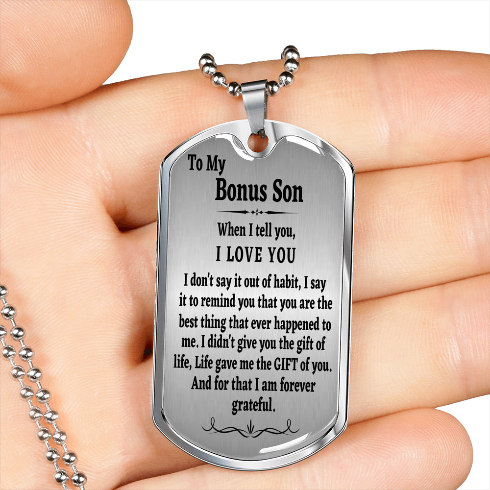 To My Bonus Son Military Chain Necklace, Stepson Gift, Bonus Son Birthday Gift, Gift for Bonus Son From Stepdad, Christmas Gift