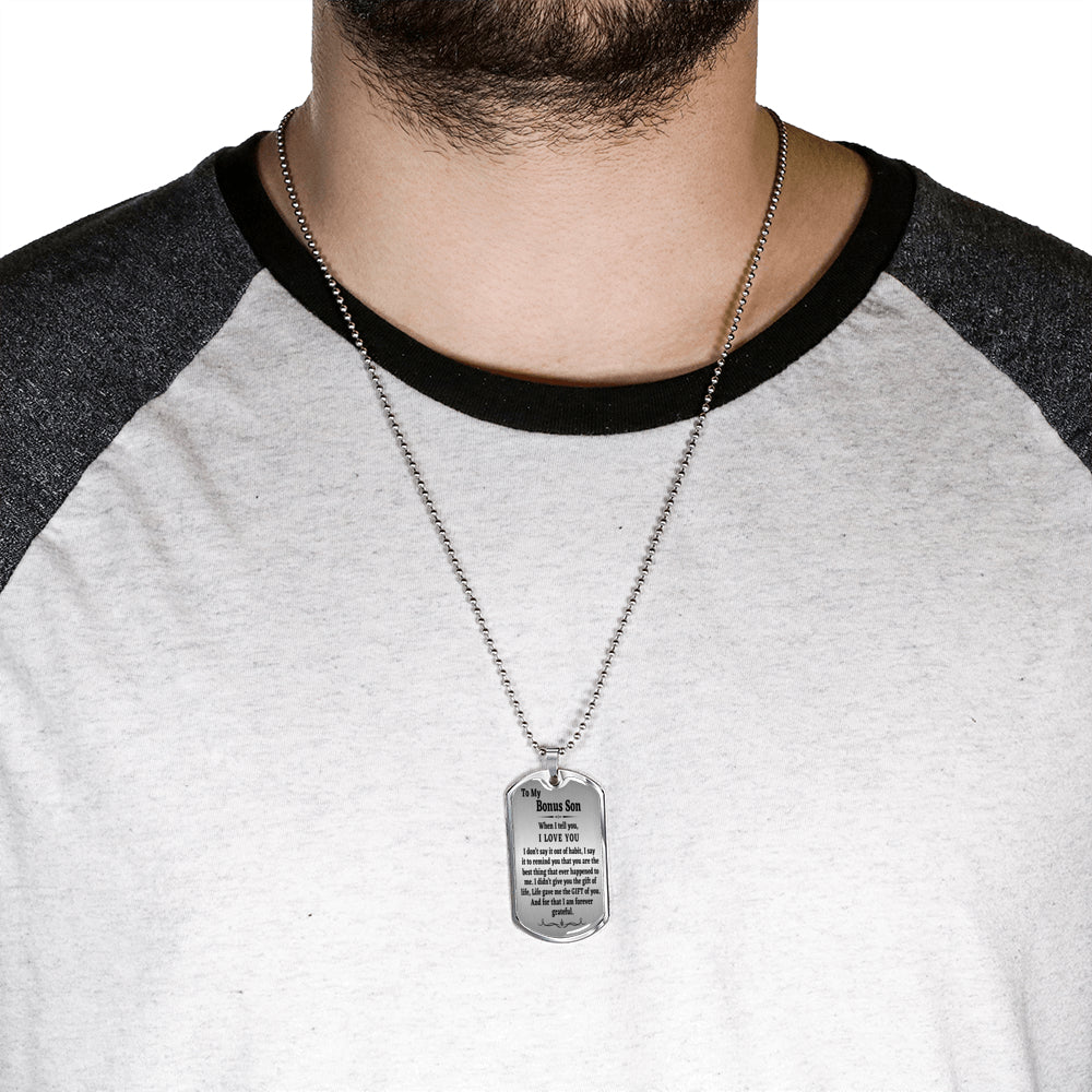 To My Bonus Son Military Chain Necklace, Stepson Gift, Bonus Son Birthday Gift, Gift for Bonus Son From Stepdad, Christmas Gift