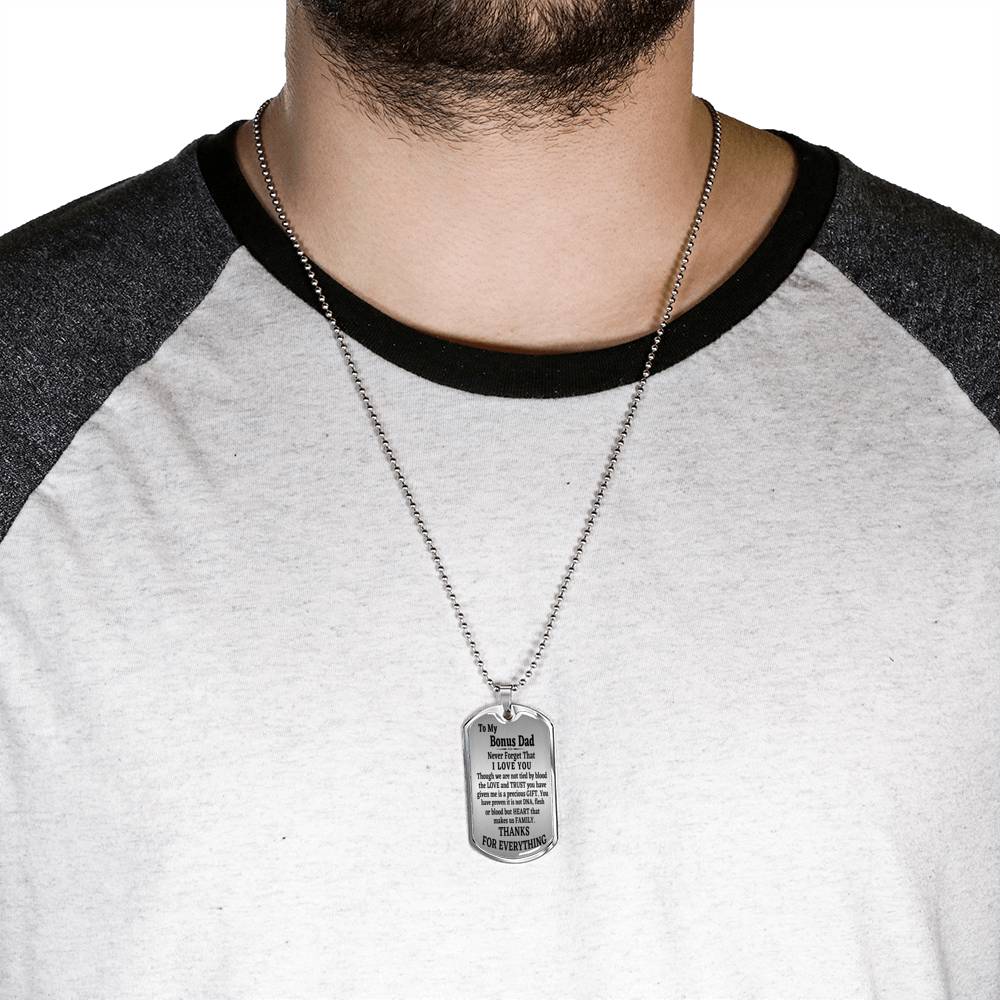 To My Bonus Dad Men’s Dog Tag Necklace Gift For Stepdad Birthday Gift, Stepped Up Dad