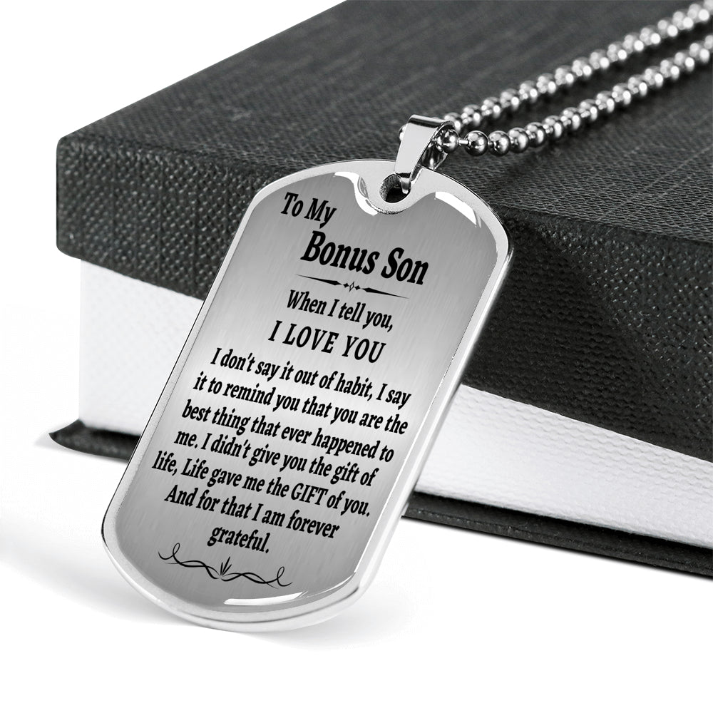 To My Bonus Son Military Chain Necklace, Stepson Gift, Bonus Son Birthday Gift, Gift for Bonus Son From Stepdad, Christmas Gift