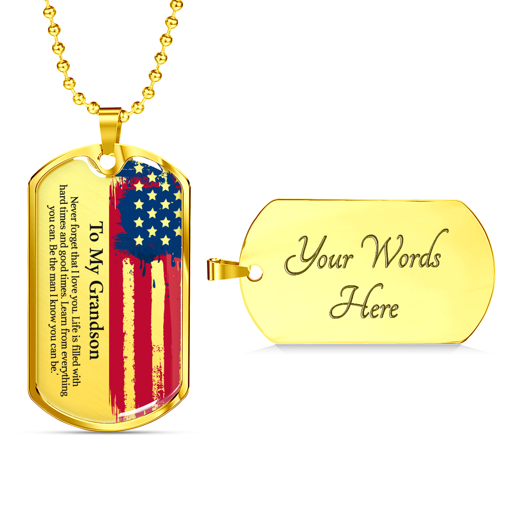 To My Grandson Dogtag Gift Necklace, Birthday Gift For Grandson, Christmas Gift From Grandmother, Gift From Grandpa To Grandson