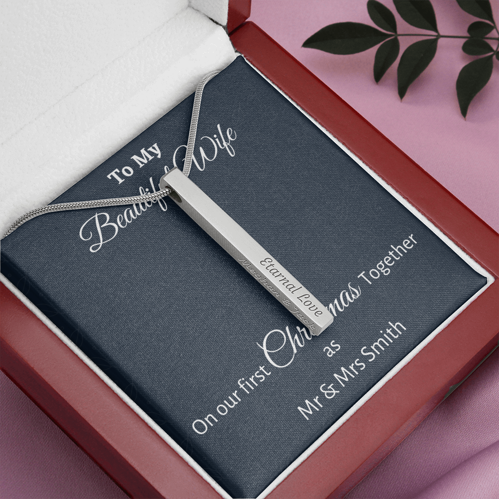 To My Wife Engraved Necklace Gift, Personalized Wife Gift On Our First Christmas Together Gift From Husband, Name Necklace Gift For Her