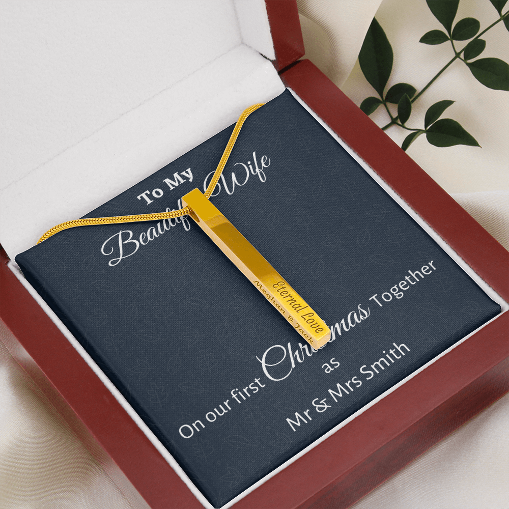 To My Wife Engraved Necklace Gift, Personalized Wife Gift On Our First Christmas Together Gift From Husband, Name Necklace Gift For Her