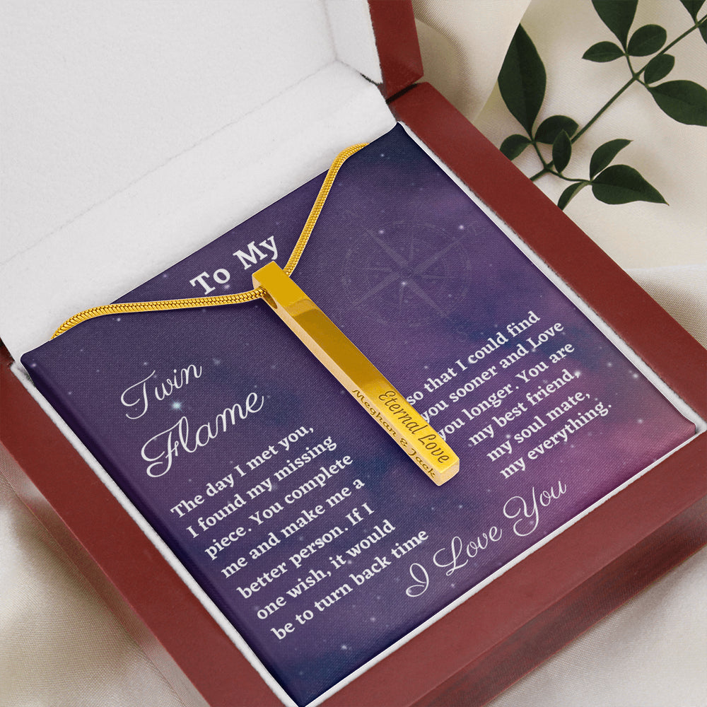 Custom Name Necklace, Twin Flame Gift Personalized Vertical Bar Necklace, Birthday or Christmas, Engraved Bar Necklace