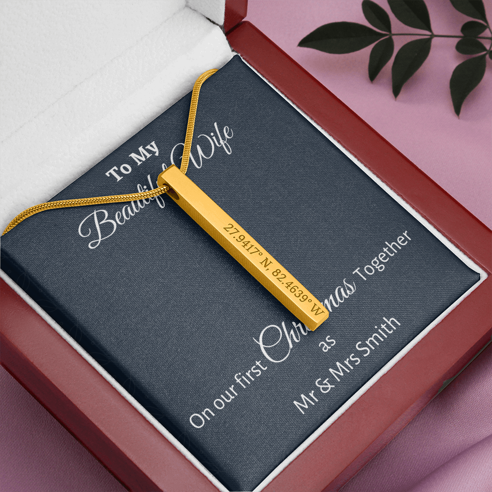 To My Wife Coordinates Vertical Stick Necklace Gift, Personalized Wife Gift On Our First Christmas Together Gift From Husband, Gift For Her
