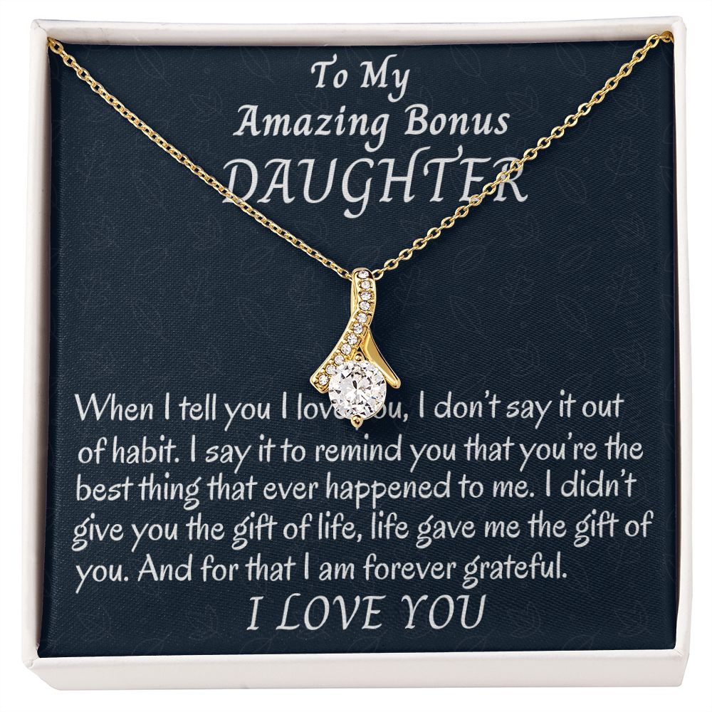 To My Amazing Bonus Daughter, Alluring Beauty Necklace Gift For Her, Christmas Gift From Loving Bonus Mom, Meaningful Gift