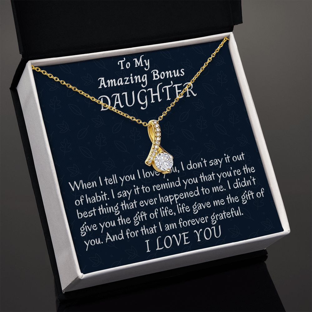 To My Amazing Bonus Daughter, Alluring Beauty Necklace Gift For Her, Christmas Gift From Loving Bonus Mom, Meaningful Gift