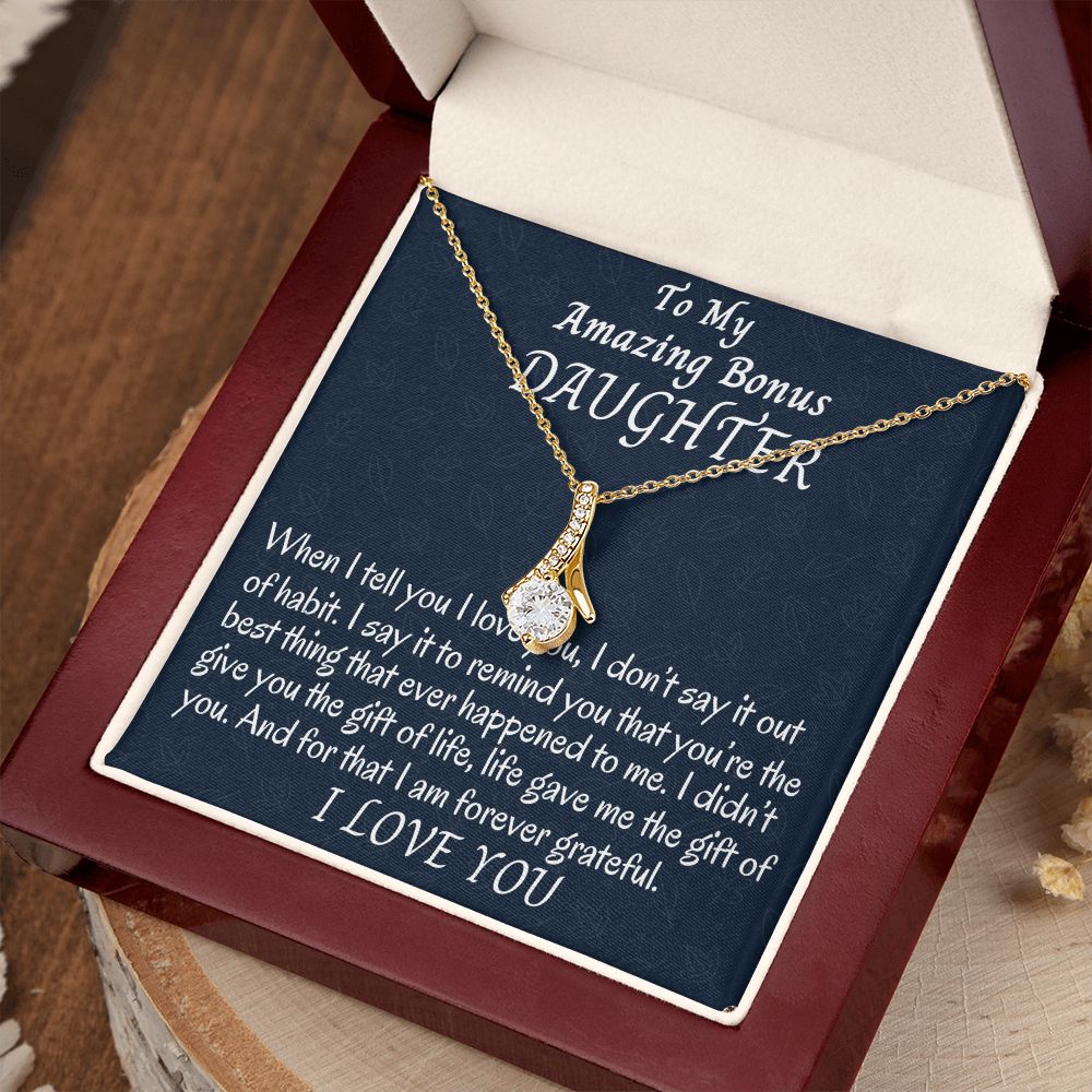 To My Amazing Bonus Daughter, Alluring Beauty Necklace Gift For Her, Christmas Gift From Loving Bonus Mom, Meaningful Gift