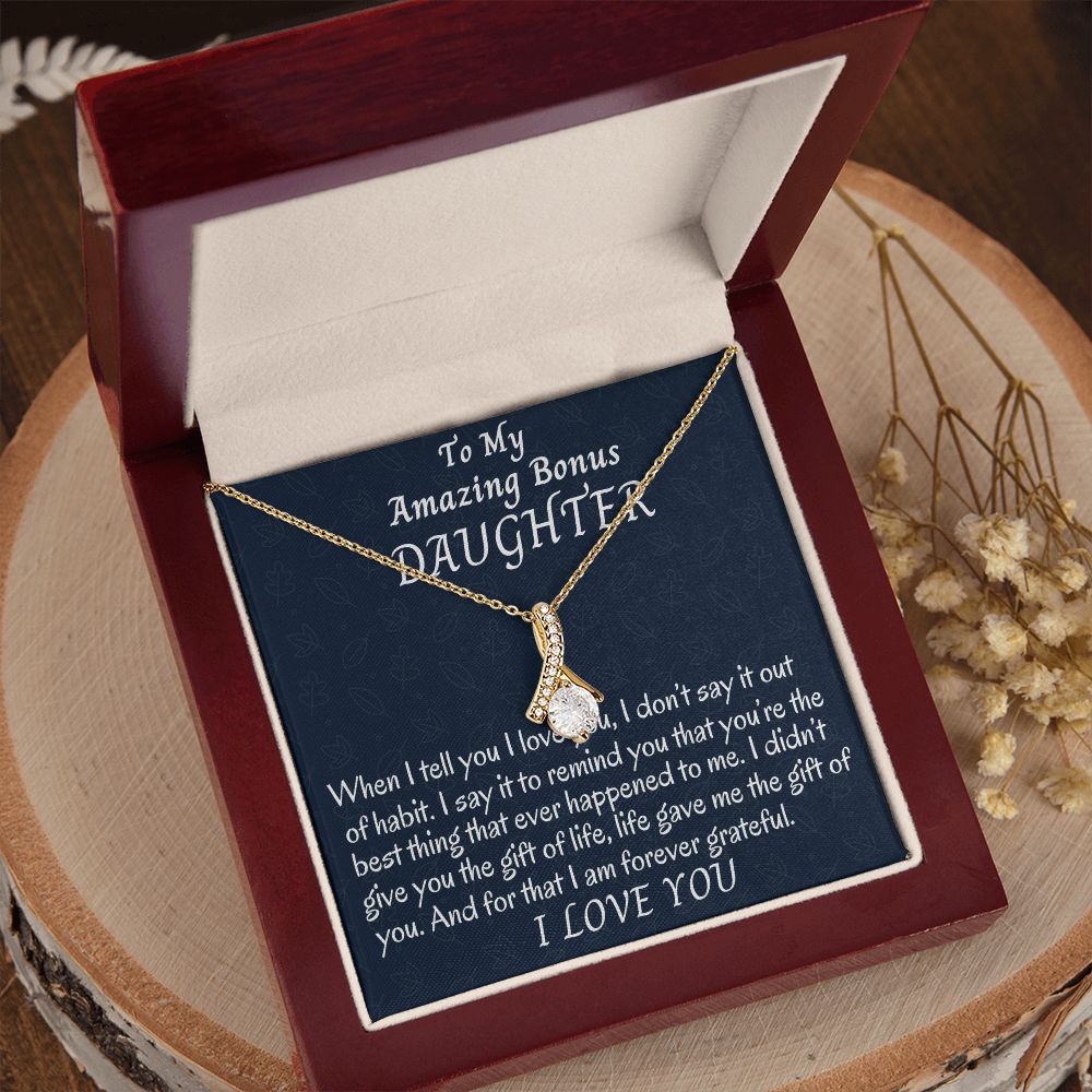 To My Amazing Bonus Daughter, Alluring Beauty Necklace Gift For Her, Christmas Gift From Loving Bonus Mom, Meaningful Gift