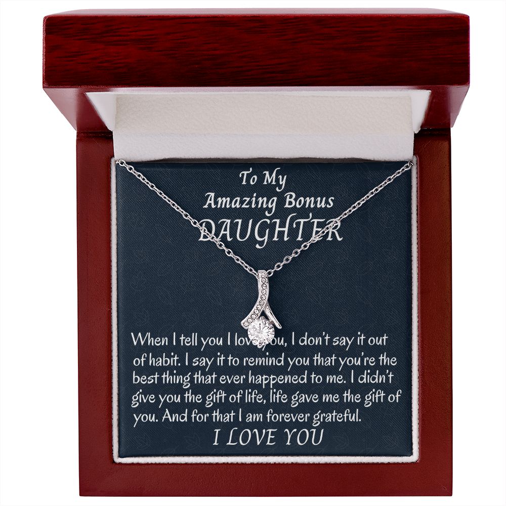 To My Amazing Bonus Daughter, Alluring Beauty Necklace Gift For Her, Christmas Gift From Loving Bonus Mom, Meaningful Gift