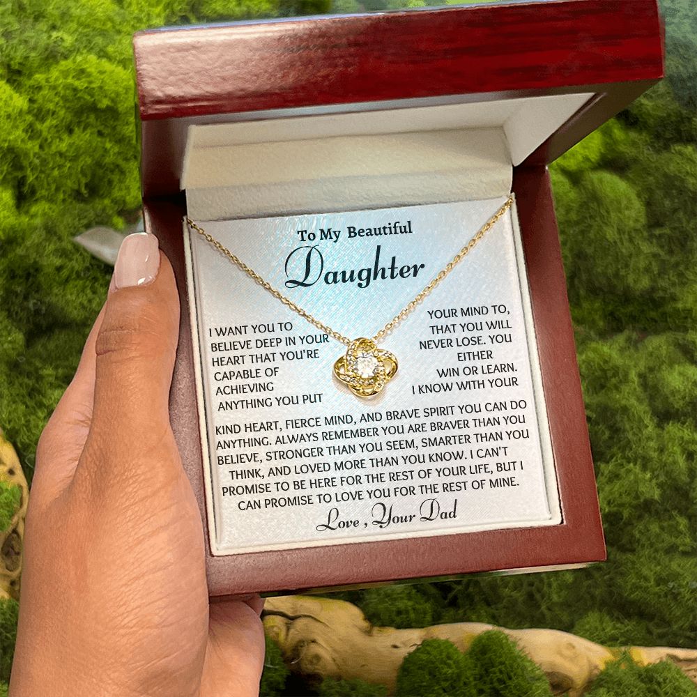 To My Daughter Love Knot Necklace, Birthday Gift From Dad, Christmas Gift For Her, Dad to Daughter Gift.