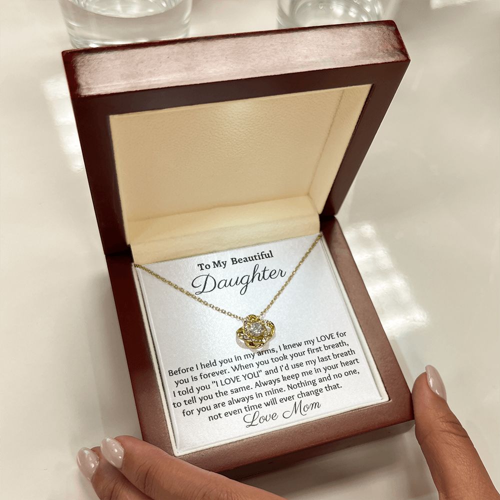 To My Beautiful Daughter, Love Knot Necklace, Christmas Gift, Meaningful Gift, Birthday Gift, From Loving Mom, Appreciation Gift.