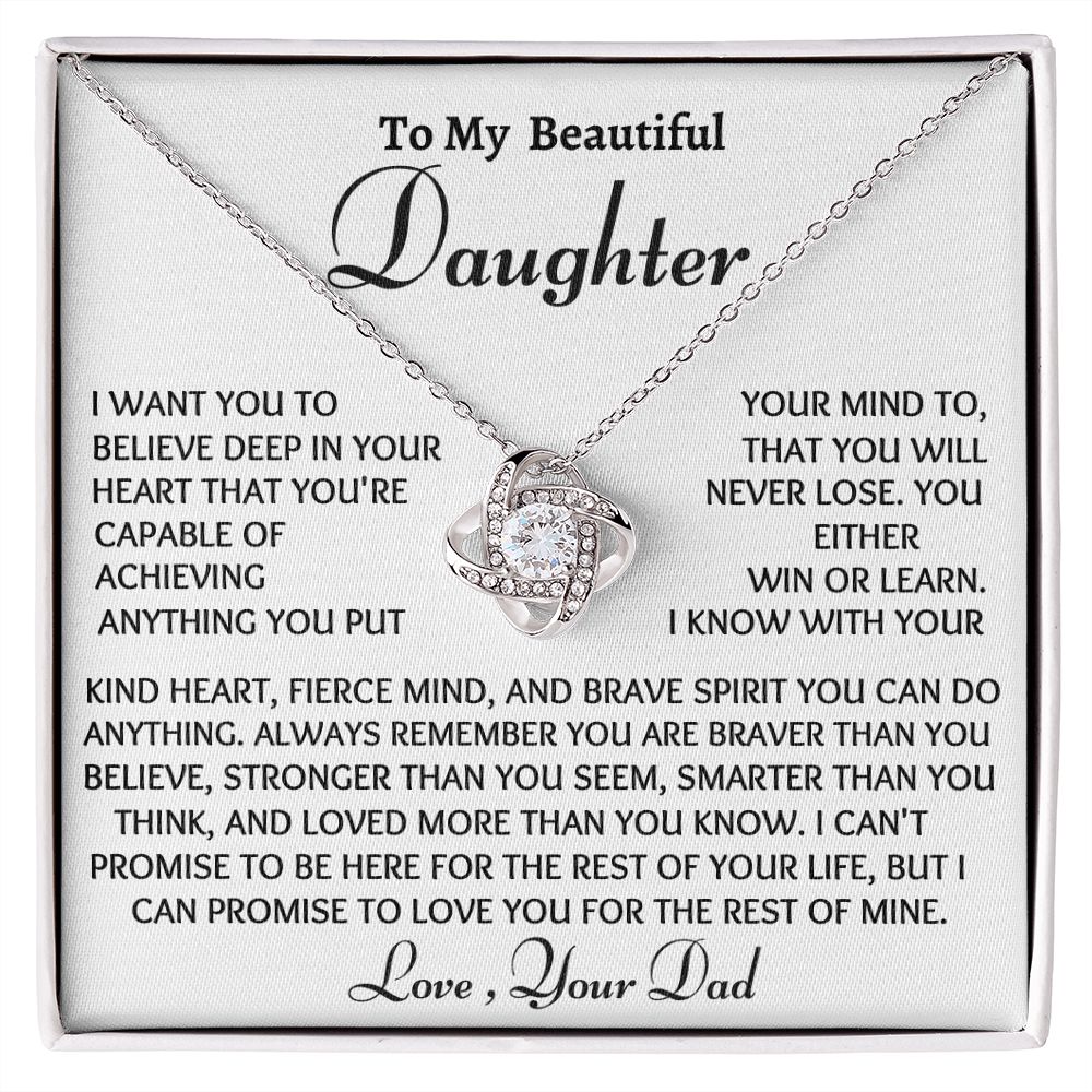 Ready To My Daughter Love Knot Necklace, Birthday Gift From Dad, Christmas Gift For Her, Dad to Daughter Gift.