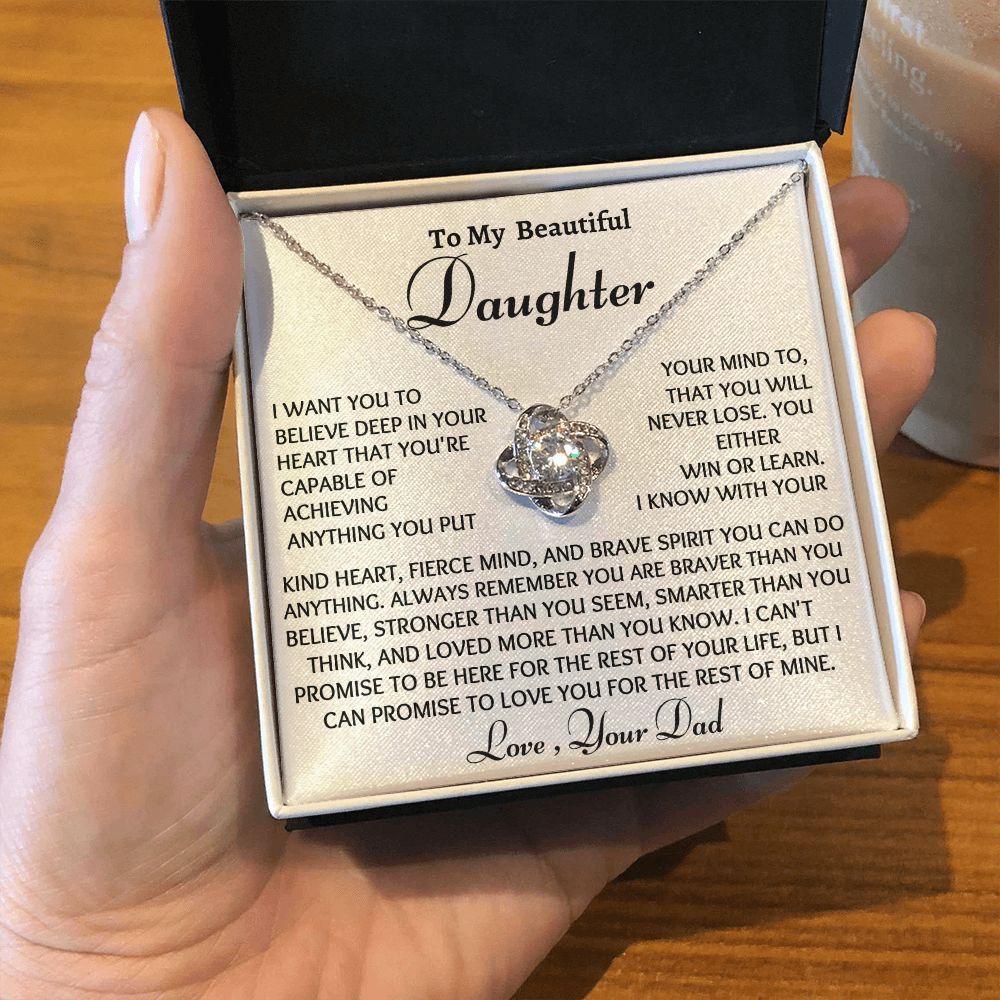 To My Daughter Love Knot Necklace, Birthday Gift From Dad, Christmas Gift For Her, Dad to Daughter Gift.
