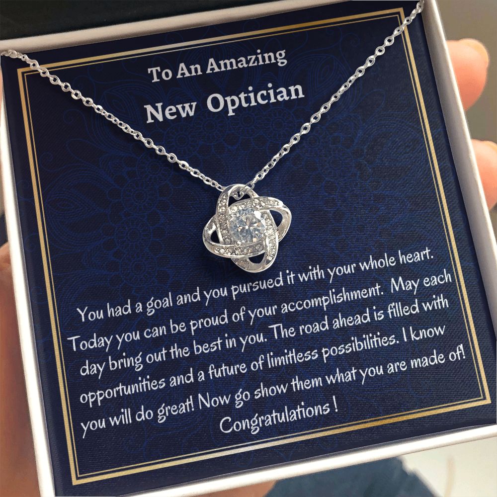 To An Amazing New Optician Love Knot Necklace, New Optician Gift, Med School Grad, Meaningful Gift, Women Jewelry