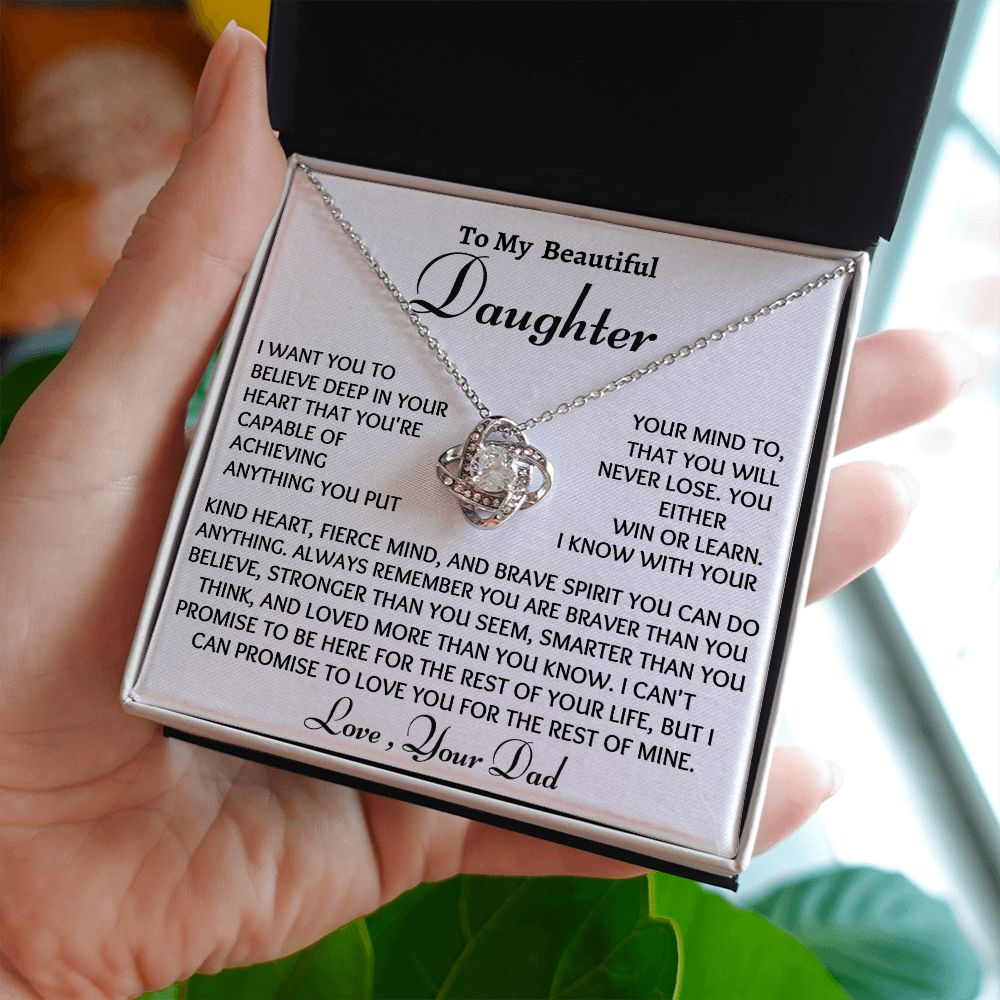 Ready To My Daughter Love Knot Necklace, Birthday Gift From Dad, Christmas Gift For Her, Dad to Daughter Gift.