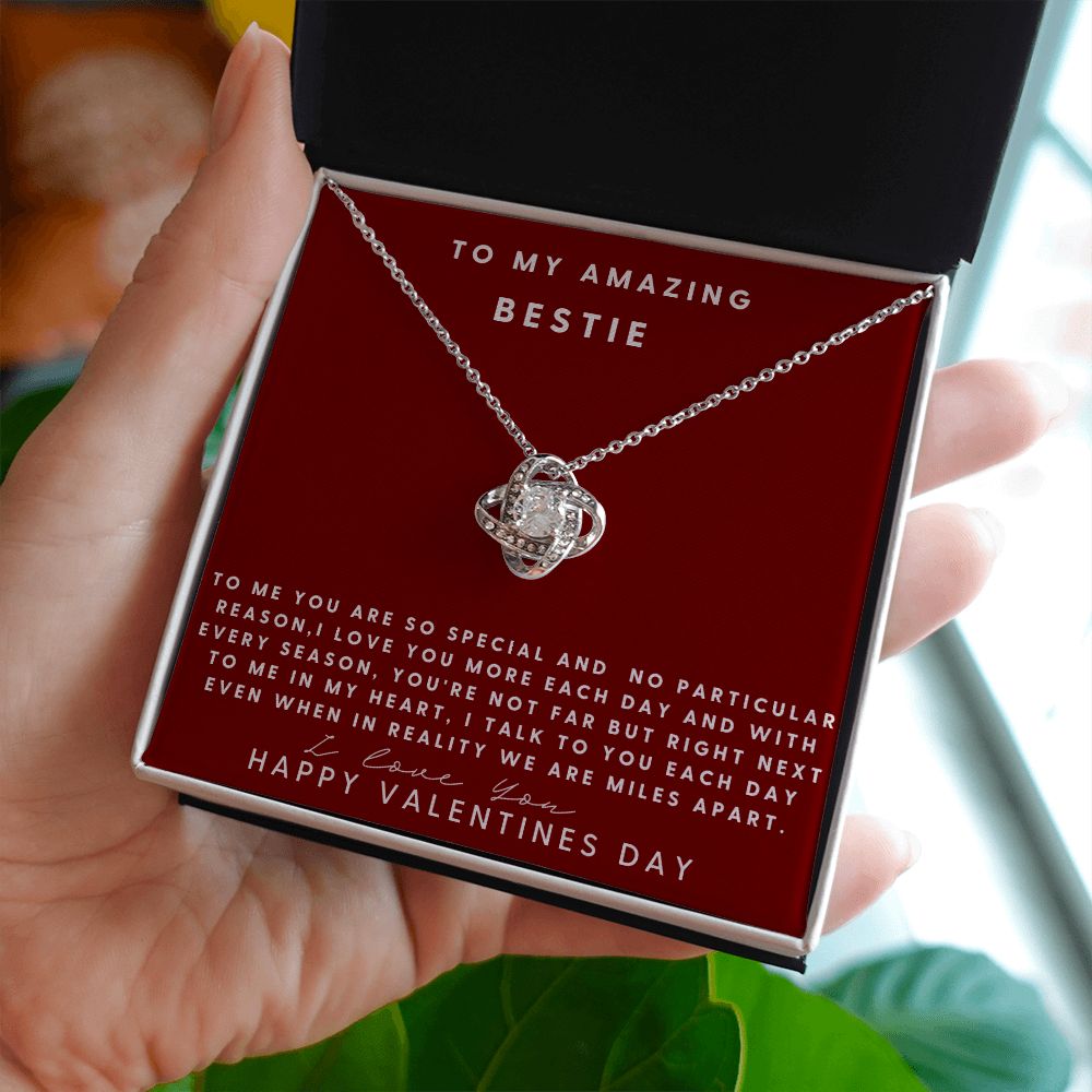 To My Amazing Bestie Love Knot Necklace, Valentine;s Day Gift For Her, Best Friend's Valentine Gift, Sentimental Gift, To My Amazing Bestie.