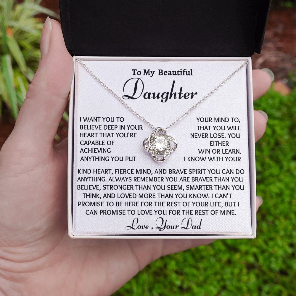 To My Daughter Love Knot Necklace, Birthday Gift From Dad, Christmas Gift For Her, Dad to Daughter Gift.