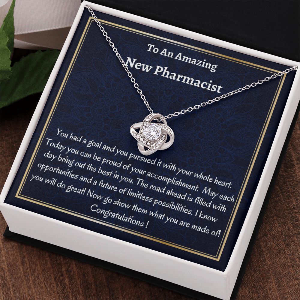 To An Amazing New Pharmacist Love Knot Necklace, Graduation Gift, New Pharmacist Congratulations Gift. Women Jewelry