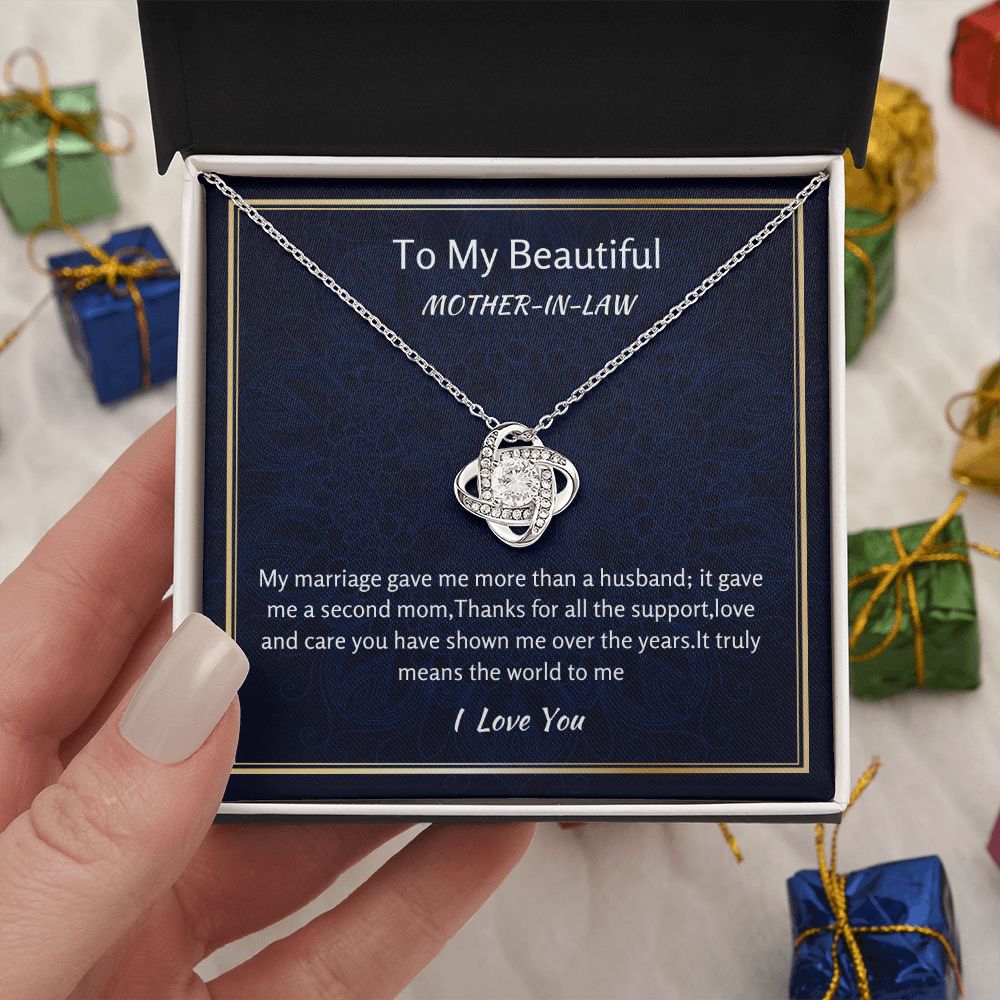 To My Beautiful Mother In Law Love Knot Necklace, Birthday Gift For Amazing Mother In Law, Wedding Day Gift, From Bride Gift To Mother In Law, Appreciation Gift, Women Jewelry.
