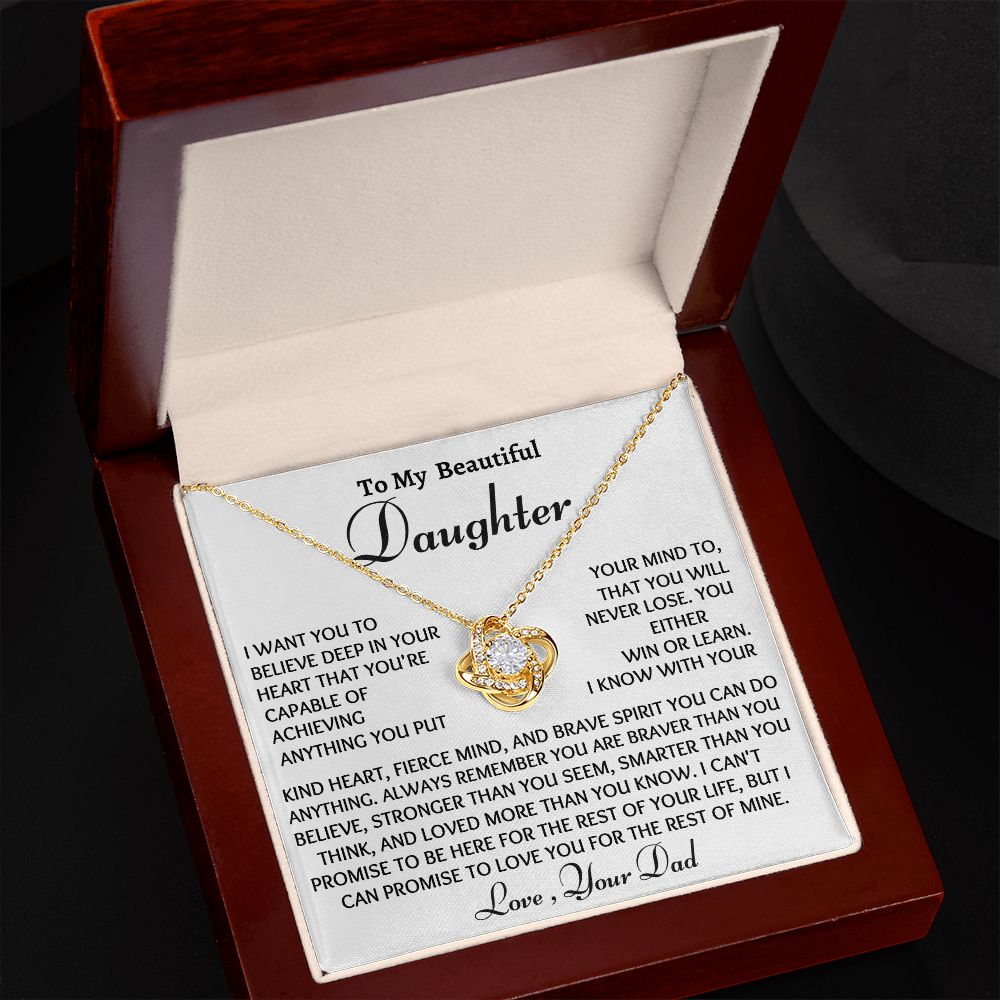 Ready To My Daughter Love Knot Necklace, Birthday Gift From Dad, Christmas Gift For Her, Dad to Daughter Gift.