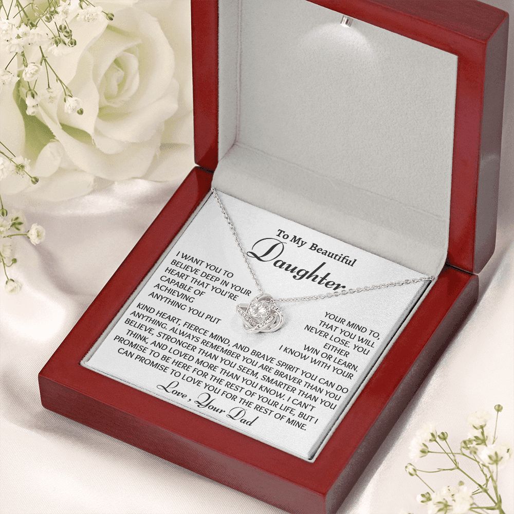 To My Daughter Love Knot Necklace, Birthday Gift From Dad, Christmas Gift For Her, Dad to Daughter Gift.