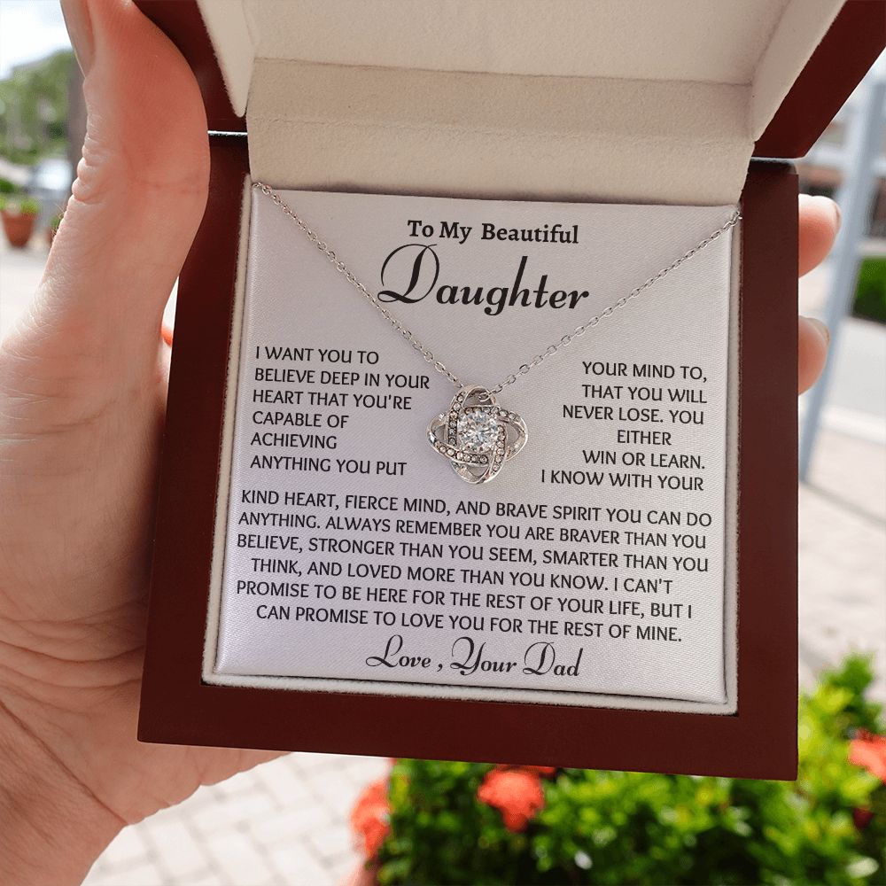 To My Daughter Love Knot Necklace, Birthday Gift From Dad, Christmas Gift For Her, Dad to Daughter Gift.