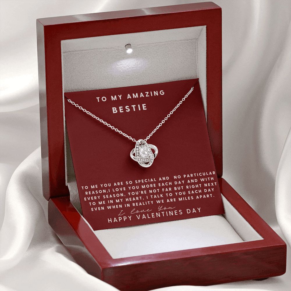 To My Amazing Bestie Love Knot Necklace, Valentine;s Day Gift For Her, Best Friend's Valentine Gift, Sentimental Gift, To My Amazing Bestie.