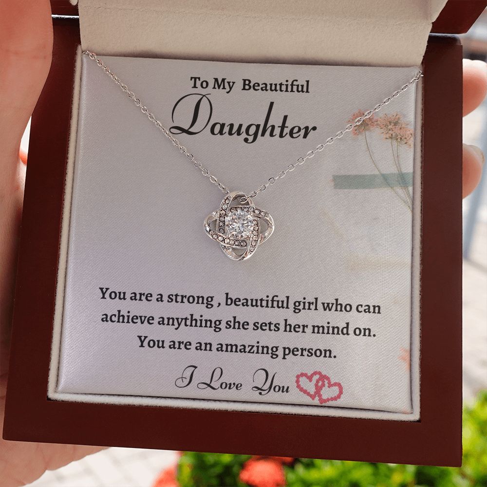 To My Beautiful Daughter Love Knot Necklace, Birthday Gift For Daughter, Meaningful Jewelry Gift, Mom To Daughter, Dad To Daughter, Graduation Gift For Her.