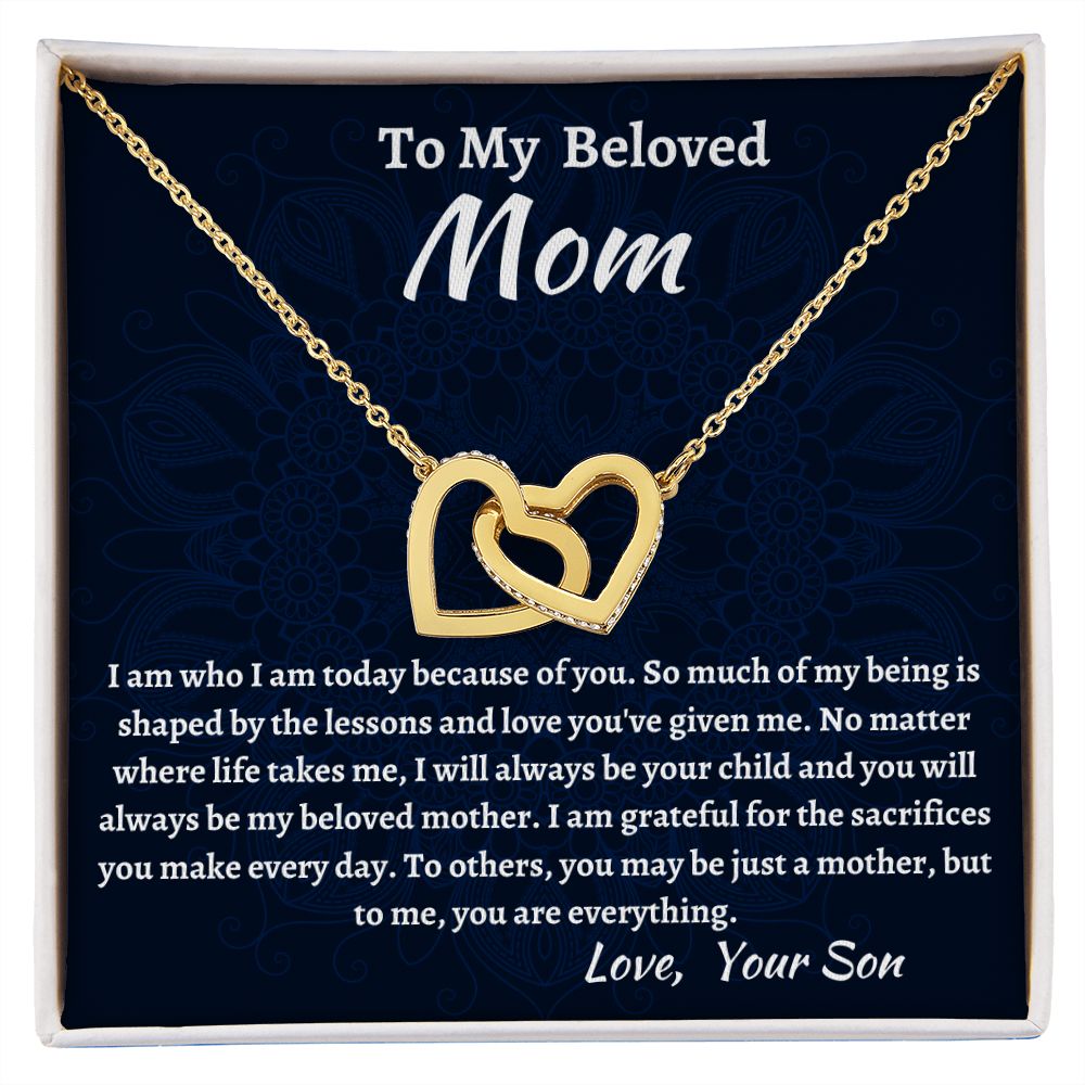 To My Beloved Mom Interlocking Hearts Necklace, Birthday Gift For Beloved Mom, Beloved Mom Valentine Gift, Son To Mom Gift