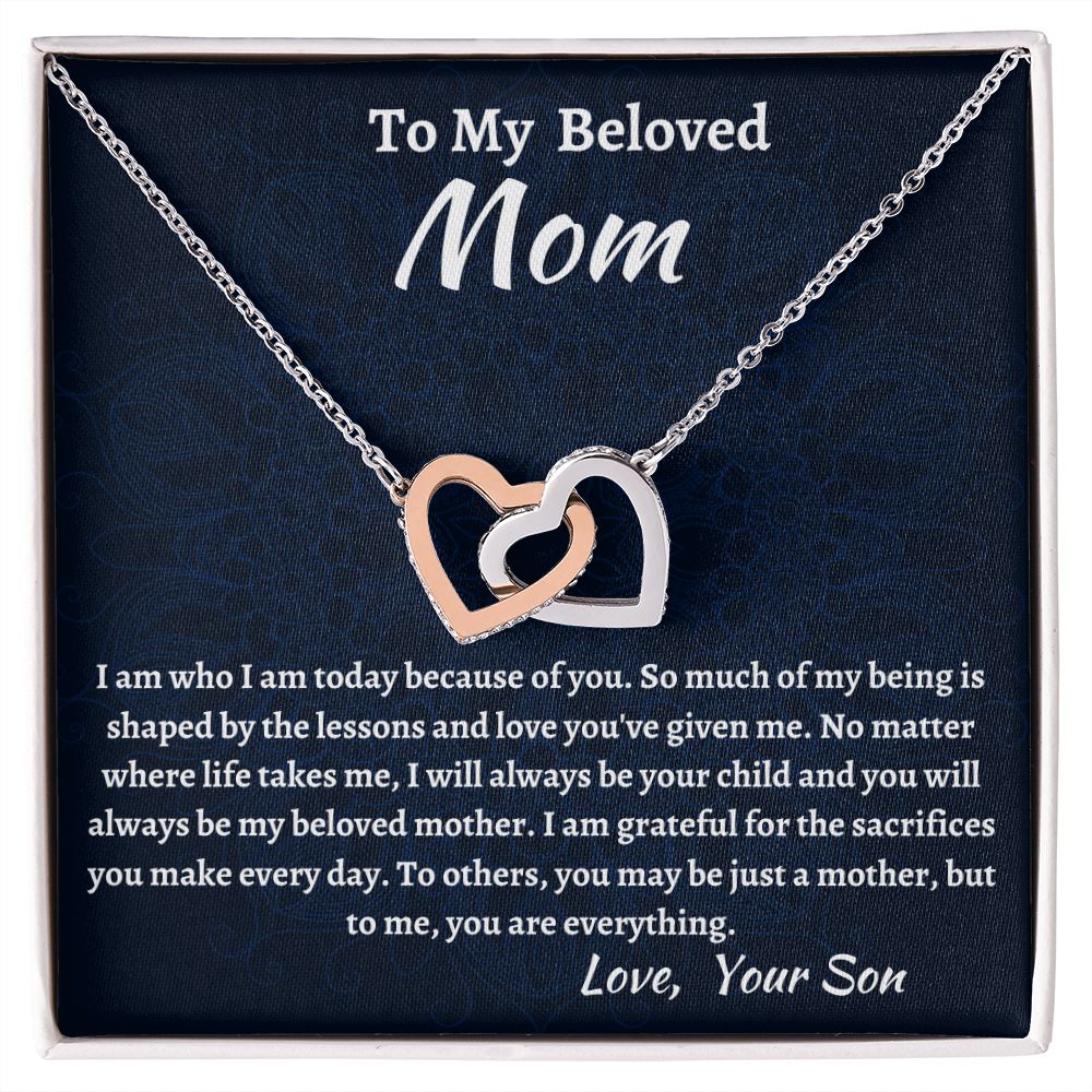 To My Beloved Mom Interlocking Hearts Necklace, Birthday Gift For Beloved Mom, Beloved Mom Valentine Gift, Son To Mom Gift