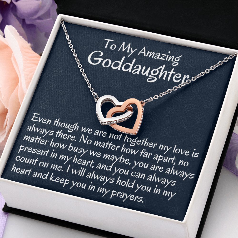 To My Amazing Goddaughter, Interlocking Hearts Necklace, Meaningful Gift, Christmas Gift, From Loving Godmother.