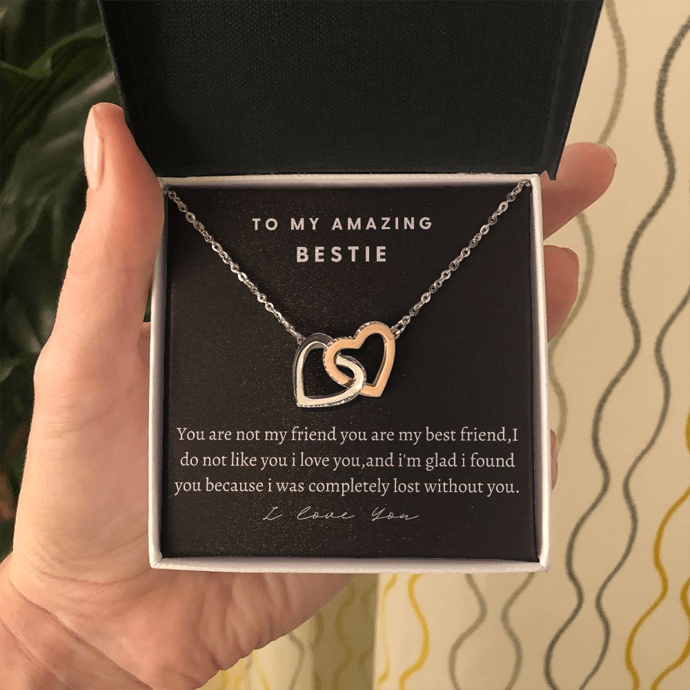To My Amazing Bestie Interlocking Hearts Necklace, Birthday Gift For An Amazing Bestie, Appreciation Gift, From Bestfriend, I Love You Bestie.