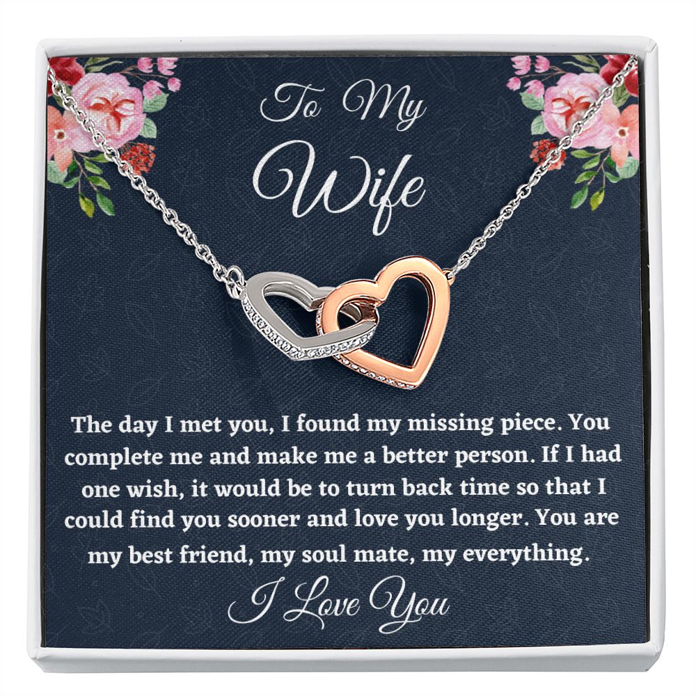 To My Wife, Interlocking Hearts Necklace, Christmas Gift For Amazing Wife, Birthday Gift, From Loving Husband.