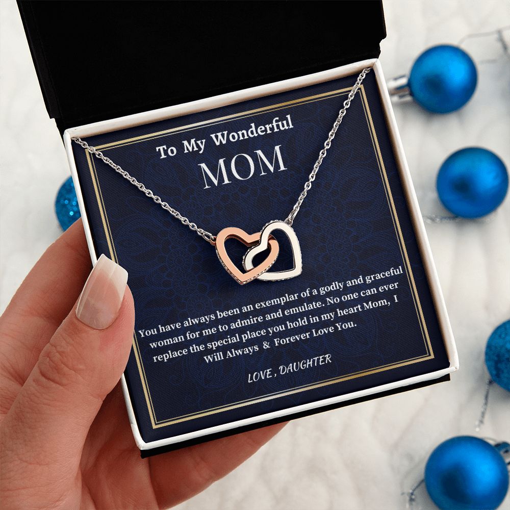 To My Wonderful Mom Interlocking Hearts Necklace, Mother's Day Jewelry Gift For Her, Daughter To Mother Gift, Birthday Gift For A Wonderful Mom, I Love You Mom.