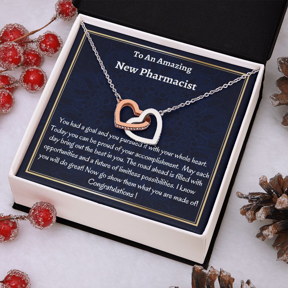 To An Amazing New Pharmacist Interlocking Hearts Necklace, Graduation Gift, New Pharmacist Congratulations Gift. Women Jewelry