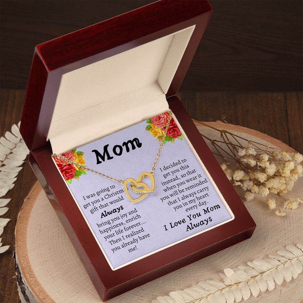 Interlocking Hearts Necklace Gift For Amazing Mom, Christmas Gift For Her, Birthday Gift