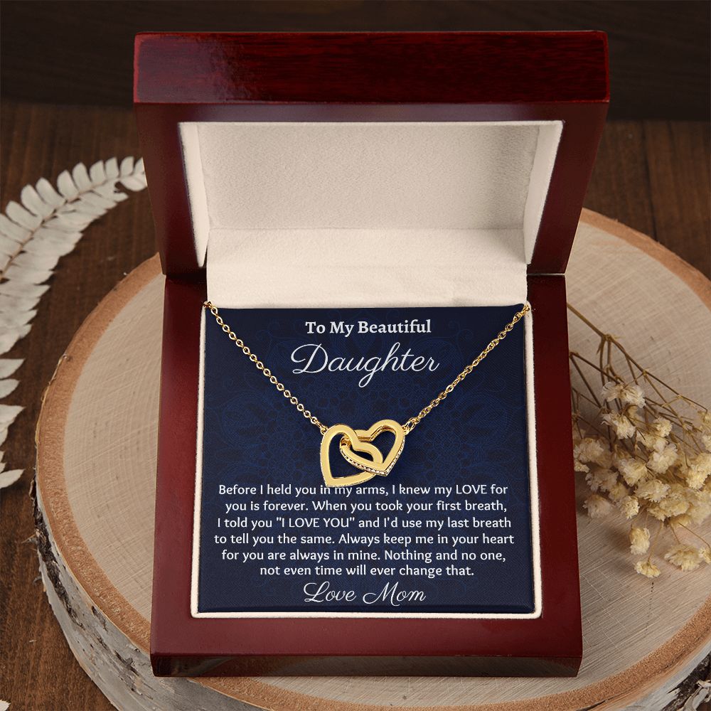 Ready To My Beautiful Daughter, Interlocking Hearts Necklace, Christmas Gift, Meaningful Gift, Birthday Gift, From Loving Mom.