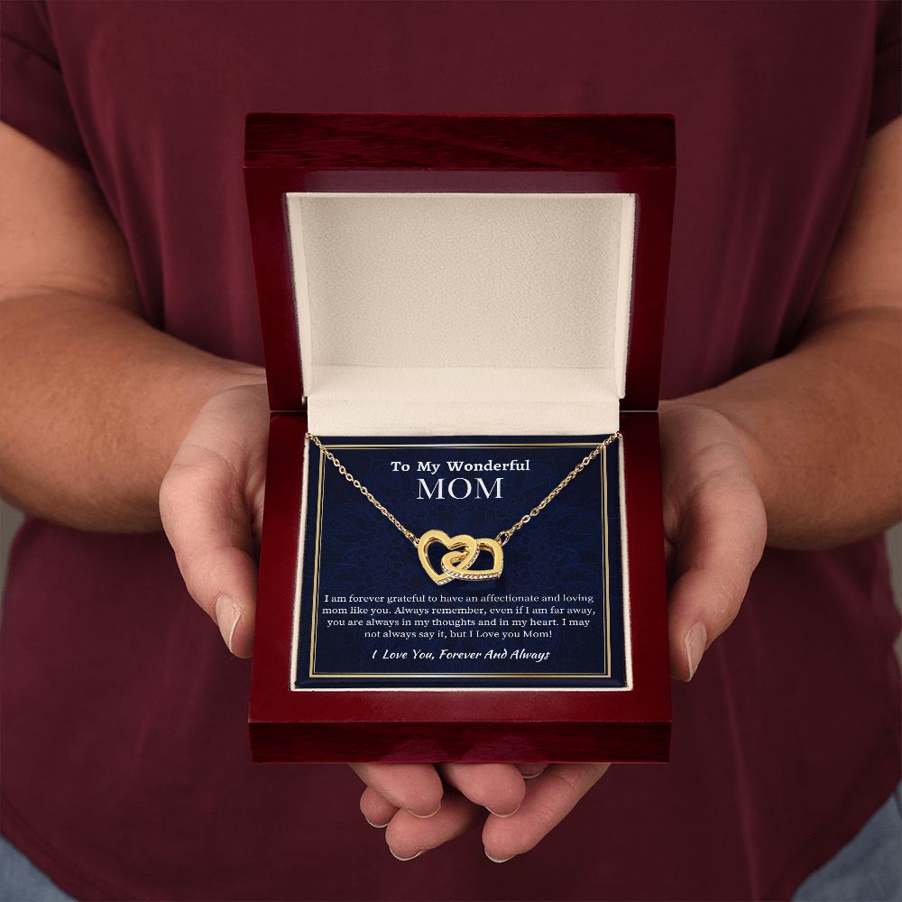 To My Wonderful Mom Interlocking Hearts Necklace, Mom's Birthday Gift, Mothers Day Gift For A Wonderful Mom, Son To Mother Gift, Daughter To Mother Gift, Appreciation Gift For a Wonderful Mom.