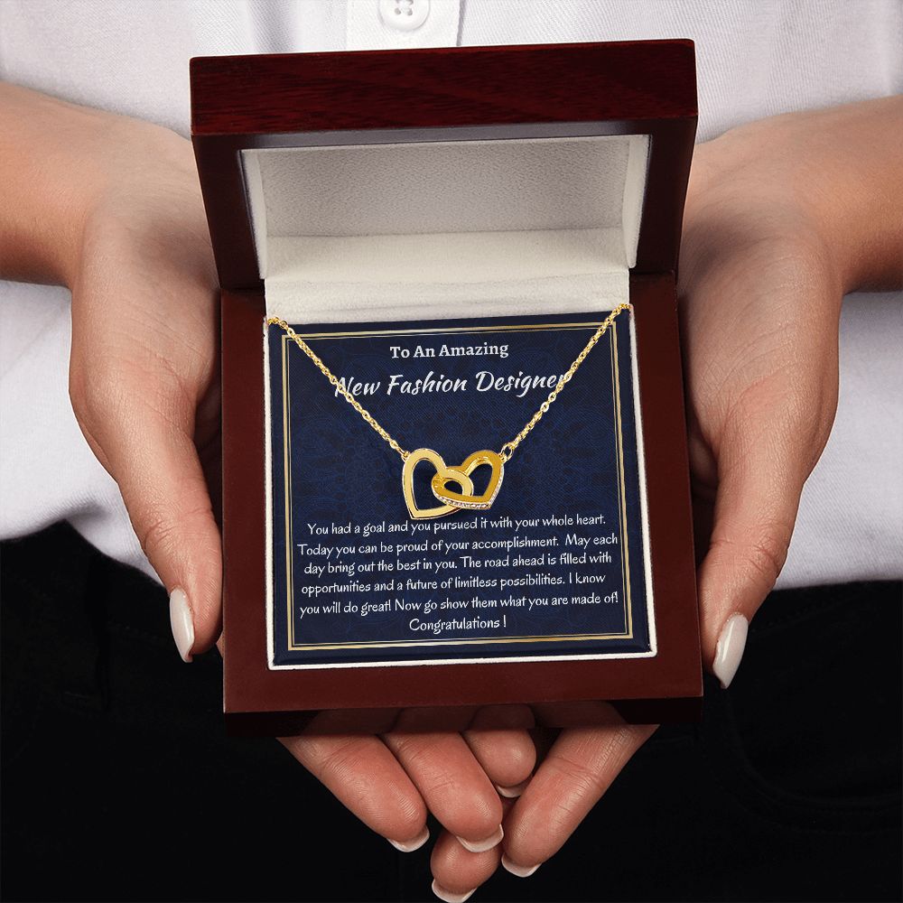 To An Amazing New Fashion Designer Interlocking Hearts Necklace, Fashion School Grad, Congratulations Gift For Her, New Fashion Designer Jewelry Gift, Meaningful Gift.