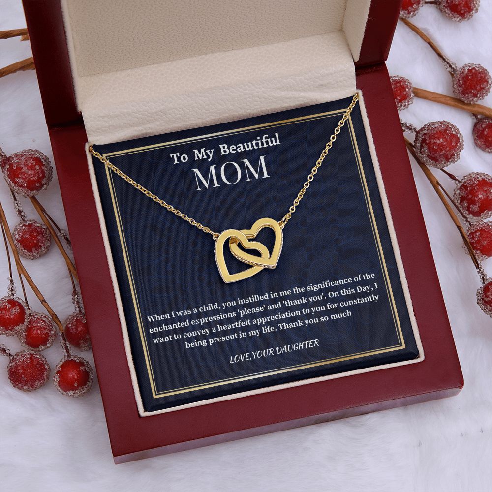 To My Beautiful Mom Interlocking Hearts Necklace, Birthday Gift For Beautiful Mom, Daughter To Mother Gift, Appreciation Gift For Mom..