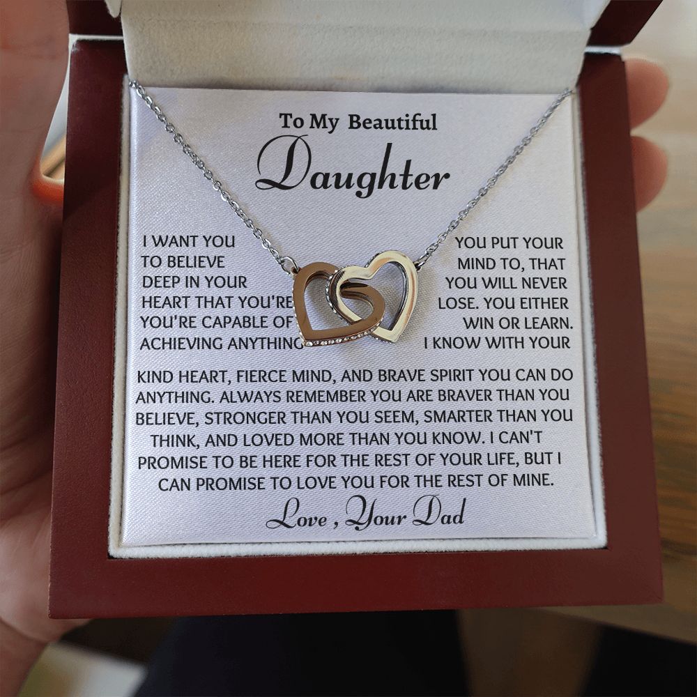 To My Daughter Interlocking Hearts Necklace, Birthday Gift From Dad, Christmas Gift For Her, Dad to Daughter Gift.