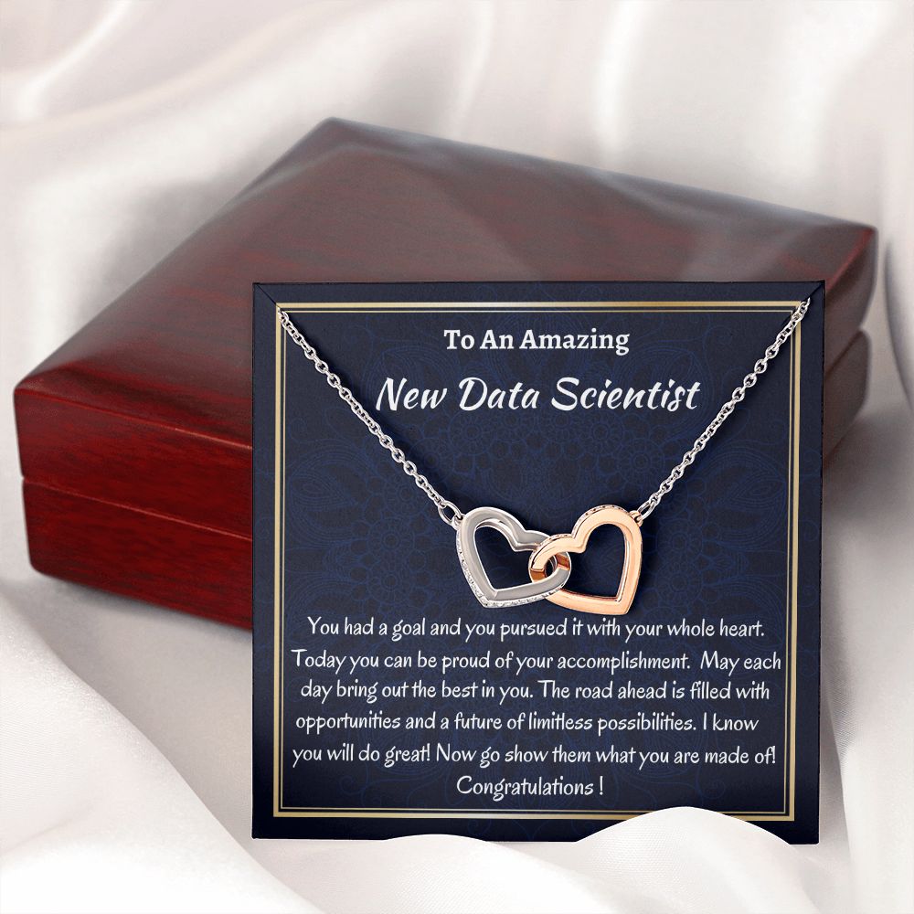 To An Amazing Data Scientist Interlocking Hearts Necklace, Meaningful Gift For Her, New Data Scientist Jewelry Gift, Congratulations Gift, Professional Gift.