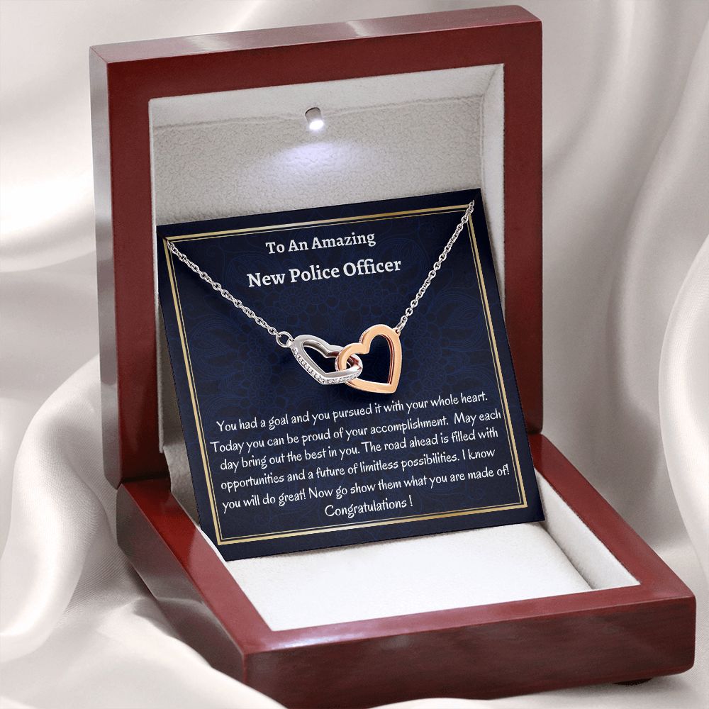 To An Amazing New Police Officer Interlocking Hearts Necklace, New Police Graduation Gift, Police Academy Grad, Meaningful Gift, Women Jewelry