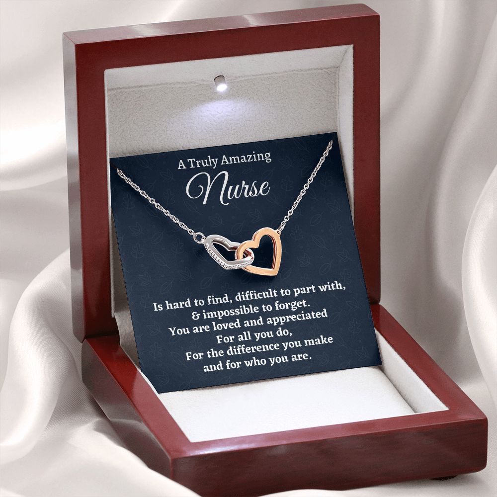To A Truly Amazing Nurse, Interlocking Hearts Necklace, Appreciation Gift For Nurse Mom, Mothers Day Gift, Christmas Gift, Women Jewelry, From Proud Son.