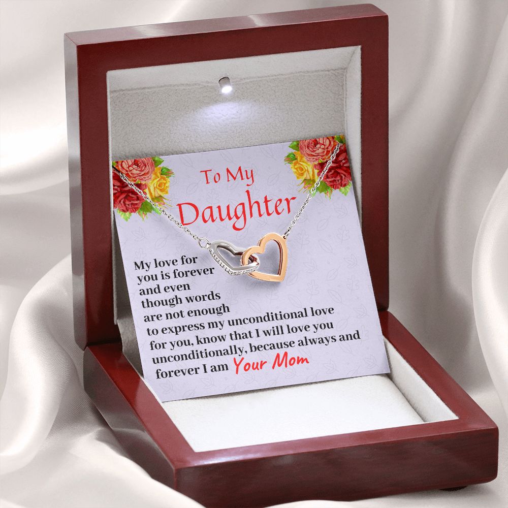 To My Daughter, Interlocking Hearts Necklace, Birthday Gift For Her, Christmas Gift, From Loving Mom.