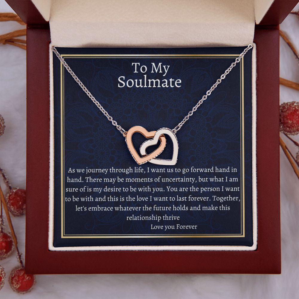 To My Soulmate Interlocking Hearts Necklace, Anniversary Gift, Sentimental Gift, Soulmate Jewelry Gift, Valentine's Day Gift.